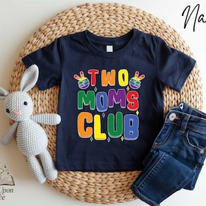 Two Moms Club Groovy Baby Bodysuit, Two Moms Pride Toddler T-Shirt, Pride Baby Outfit, LGBT Baby Tee, Inclusive Pride Parade Kids T-Shirt