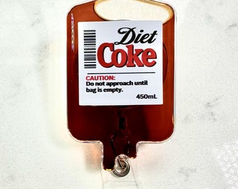 Diet Coke IV Bag Badge Reel: Nurse ID Holder - Swivel/Belt Clip