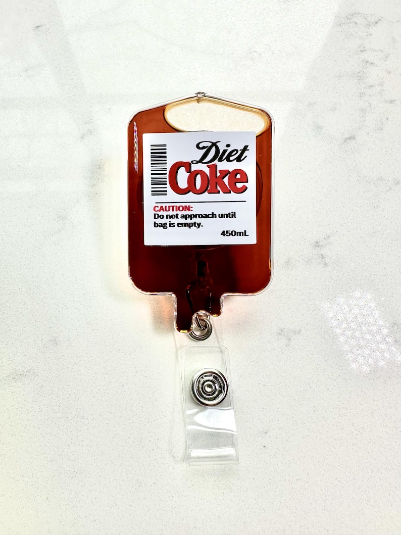 Diet Coke IV Bag Badge Reel: Nurse ID Holder - Swivel/Belt Clip image 1