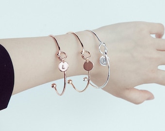 Custom Initial Charm Bracelet Bangle - Personalized Adjustable Bracelet - Perfect Gift - Gold, Rose, Silver, Copper - Zircon Stone Bracelet