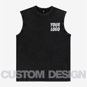 Custom Vintage Tank Top | Personalized Sleeveless Gym Vest | Logo or Design Cotton Unisex Streetwear Tee Shirt | Front & Back Print
