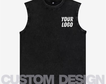 Personalizowany top vintage | Personalizowana bezrękawnik na siłownię | Bawełniana koszulka unisex z logo lub wzorem | Nadruk z przodu i z tyłu