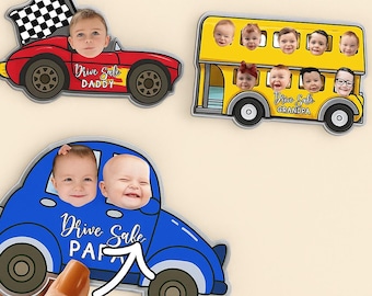 Custom Car Visor Clip with Photos & Text – Personalized Drive Safe Car Ornament, Unique Photo Gift Accessory, Perfect Gift for Dad or Kids