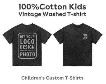 Custom Kids Vintage Washed T-Shirt | Personalized Oversized Cotton Tee | Unisex Boys & Girls Black Shirt Gift | DIY Front and Back Print