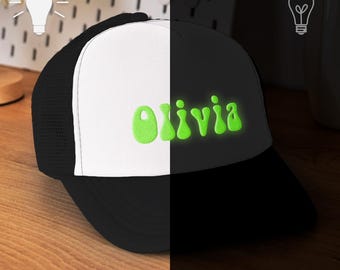 Personalized Trucker Hat Custom Puff Print – Glow in the Dark Foam Mesh Cap, Custom Name Text Baseball Hat, Snapback Gift for Men Women
