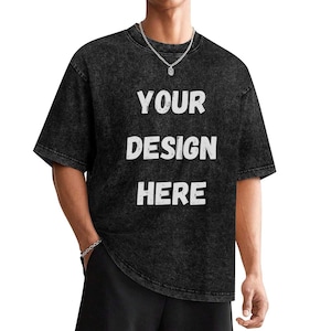 Custom Oversized Vintage T Shirt – Distressed Black Streetwear Tee, Personalized Washed Cotton Unisex Off Shoulder Graphic Top