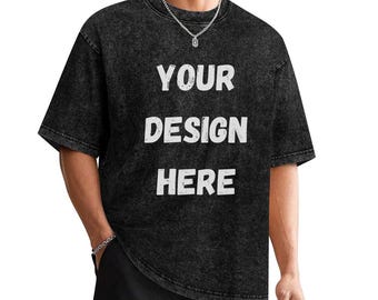 Custom Oversized Vintage T Shirt – Distressed Black Streetwear Tee, Personalized Washed Cotton Unisex Off Shoulder Graphic Top