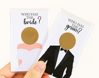 Who Has the Groom or Bride Game – Personalized Celebrity Scratch Off Cards – Bridal Shower Bachelorette Wedding Party Funny Reveal Favor