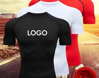 Men’s Custom Compression Shirt Short Sleeve Rash Guard | Personalised Logo Gym Top | Quick Dry Athletic Running T-Shirt | Front & Back Print