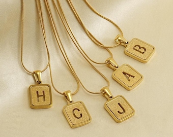 Personalized Initial Necklace – Gold or Silver Custom Alphabet Pendant – Hollow Square Letter Charm Necklace – Titanium Jewelry – Gift Item