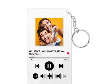 Custom Spotify Song Keychain with Photo – Personalized Music Plaque Gift for Him Her – Scannable Acrylic Keyring – Couple Gift