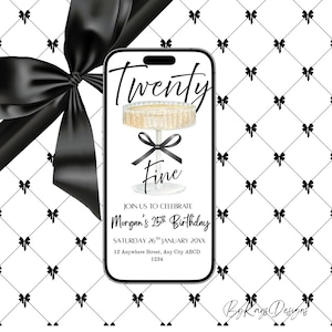 Invitación de cumpleaños número 25. Invitación de cumpleaños de veinte años. Invitación de cumpleaños con temática de cóctel. Plantilla de Canva. Invitación editable. Descarga instantánea.