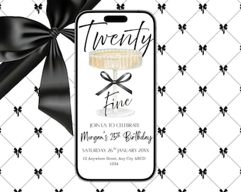 25th Birthday Invitation, Cocktail Theme (Canva Template, Digital Download)