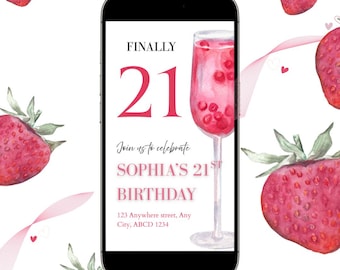 21st Birthday Invitation, Cocktail Party Invite (Editable Canva Template)