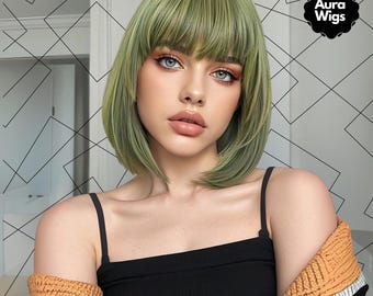 Green Pixie Cut Wig: Short Wig With Swoop Bangs - Etsy display picture 3