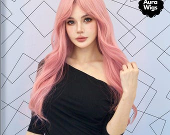 26 Inch Pink Wigs, Long Wigs, Wavy Wigs, Woman Wigs, Pink Hair, Synthetic Hair, Woman Hair, Hair Wigs, Costume Wigs, Party Wigs, Anime Wigs