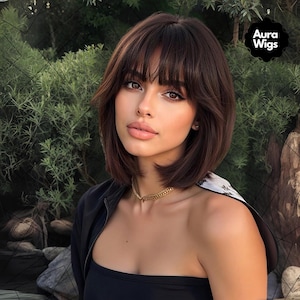 14 Inch Dark Brown Wigs, Woman Wigs, Short Wigs, Straight Wigs, Brown Hair, Woman Hair, Synthetic Wigs, Natural Wigs, Daily Wig, Cosplay Wig