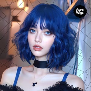 14 Inch Blue Wigs, Synthetic Wigs, Woman Wigs, Short Wigs, Wavy Wigs, Woman Hair, Hair Wigs, Heat Resistant Wigs, Bob Wigs, Cosplay Wigs