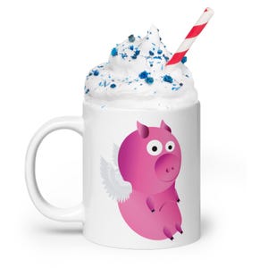 Taza de cerdito espacial adorable / Taza de cerdito volador para niños / Taza divertida de animales para niños y niñas / Taza de café con dibujos animados / Regalo para niños y padres / 325 ml
