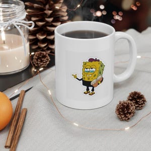 Funny SpongeBob Cartoon Character Mug, 11oz Coffee Cup, Perfect Gift for Fans, Humor Souvenir, Mug for Kids and Adults, Fun Collectible