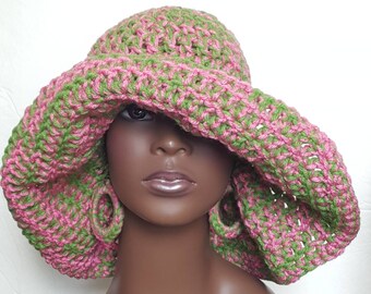 pink and green hat