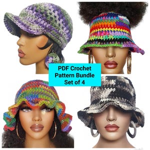 Pdf CROCHET PATTERN ONLY, Digital Download, Mesh Baseball Cap, Bucket Hat tc , Fancy Bucket Hat, Visor Bucket Hat Bundle Razonda Lee B4