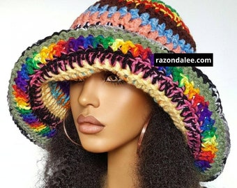 Patchwork Chunky Diva Crochet Floppy Wide Brimmed Hat One of a Kind by Razonda Lee RazondaLee