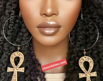 Large Wooden Ankh Hoop Earrings by Razonda Lee RazondaLee