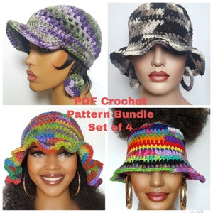 Pdf CROCHET PATTERN ONLY, Digital Download, Mesh Baseball Cap, Bucket Hat tc , Fancy Bucket Hat, Visor Bucket Hat Bundle Razonda Lee B4