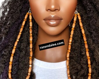 Ready to Ship Extra Long Wooden Tear Drop Hoop Earrings Brown by Razonda Lee RazondaLee