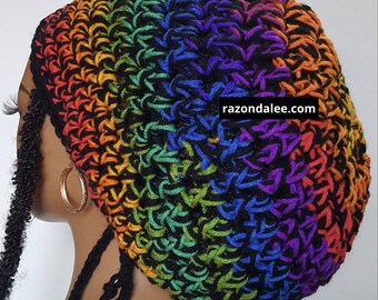 Large Chunky Crochet Dreadlock Tam Hat with Drawstring by Razonda Lee RazondaLee Multi