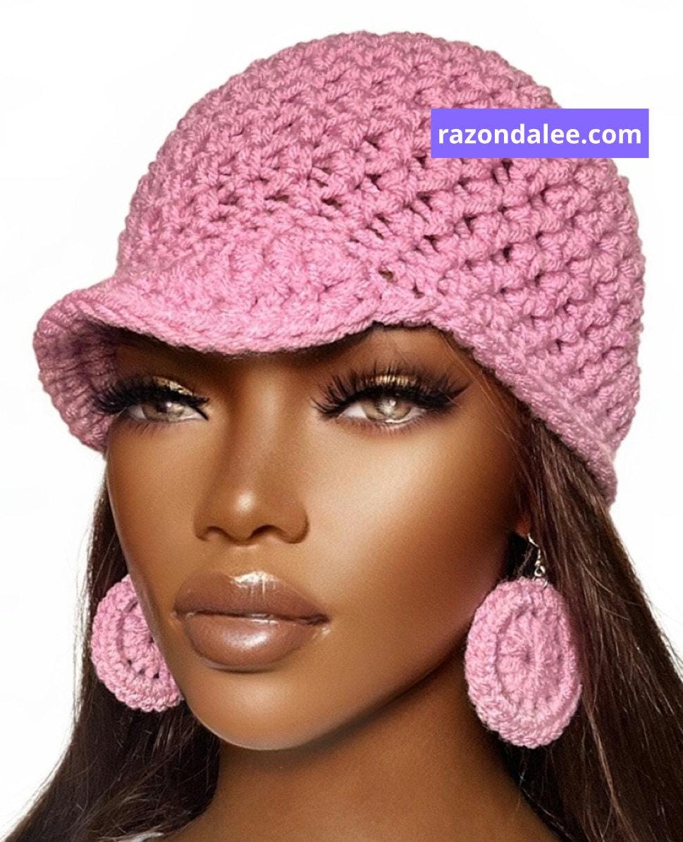 Ready to Ship Stretchy Crochet Baseball Cap with Short Brim Pale Orchid Single by Razonda Lee Razondalee