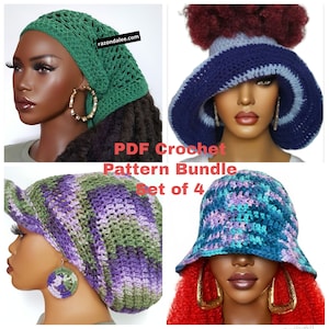 Pdf CROCHET PATTERNS ONLY, Digital Download, Dreadlock Tube, Floppy Visor, Brimmed Dreadlock Hat, Deep Bucket Hat Bundle Razonda Lee B6