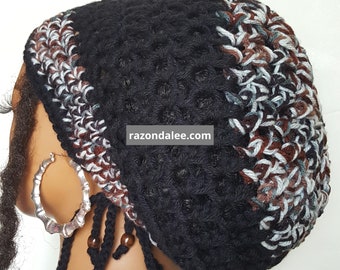 Chunky Crochet Large Dreadlock Tam with Drawstring/Razonda Lee RazondaLee Black Multi