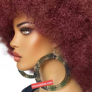 Camouflage Jumbo Large Crochet Hoop Earrings by Razonda Lee RazondaLee Army Fatigue
