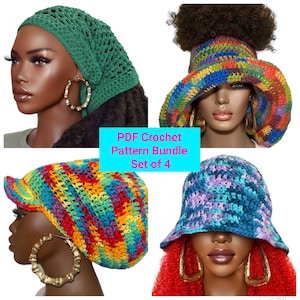 Pdf CROCHET PATTERNS ONLY, Digital Download, Dreadlock Tube, Floppy Visor, Brimmed Dreadlock Hat, Deep Bucket Hat Bundle Razonda Lee B6