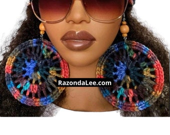 Jumbo Large Crochet Earrings Mosaic Razonda Lee RazondaLee