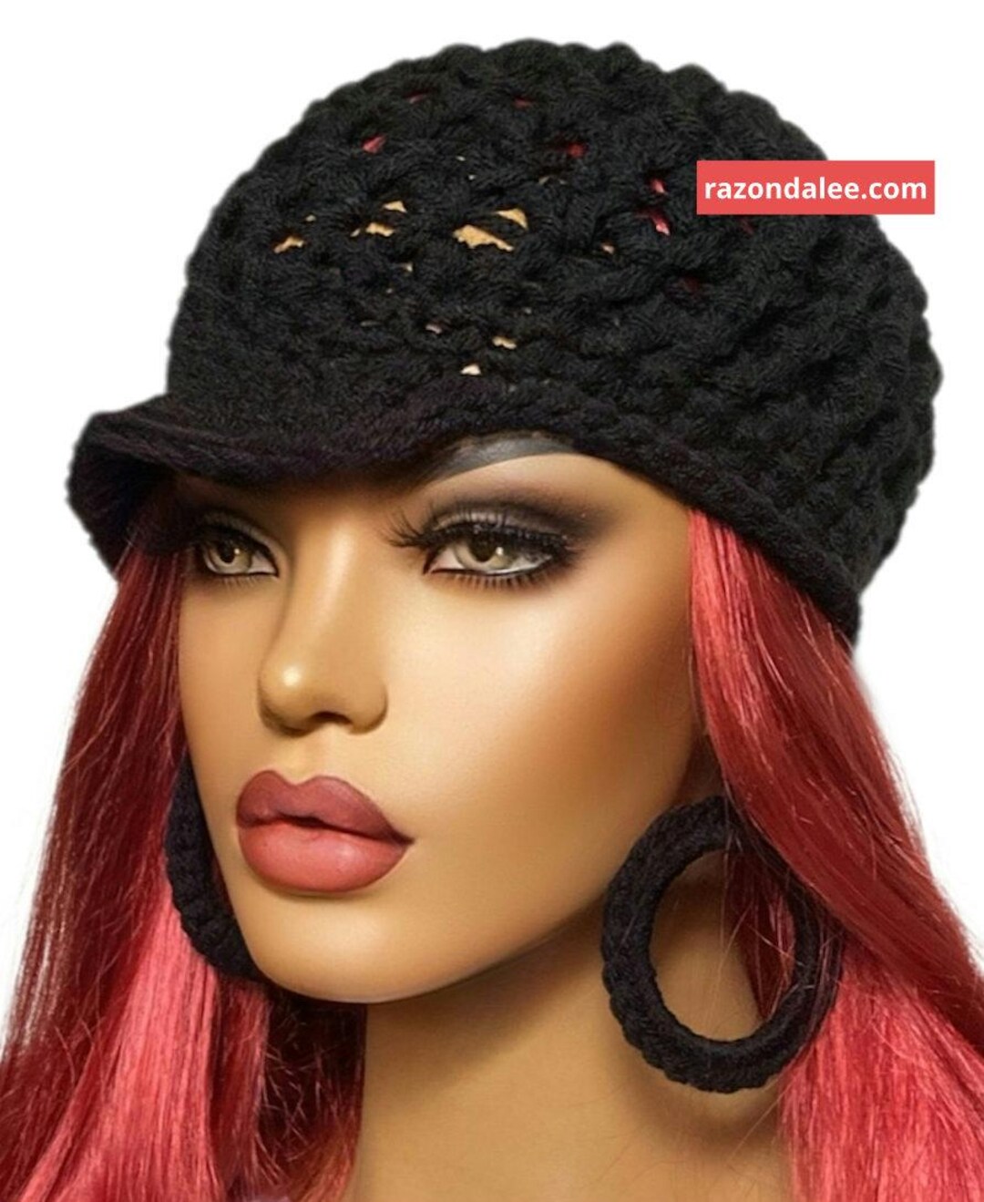 Chunky Crochet Stretchy Slim Fit Cap Hat Black by Razonda Lee