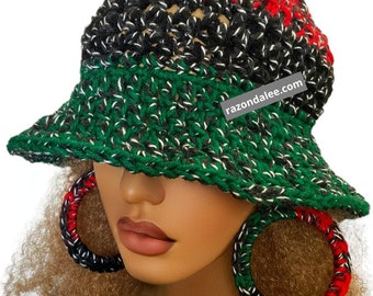 Chunky Crochet Flare Bucket Camo Pan African Colors Red Black Green by Razondalee Razonda Lee