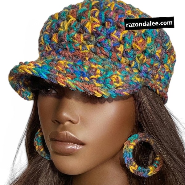 Ready to Ship Chunky Crochet Baseball Cap Razonda Lee Razondalee Teal Mustard Multi rn