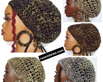 Chunky Crochet Dreadlock Tam Hat with Drawstring Camouflage Unisex by Razonda Lee RazondaLee mfs