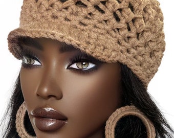 Short Brim Crochet Throw On Cap Hat Taupe by Razonda Lee Razondalee