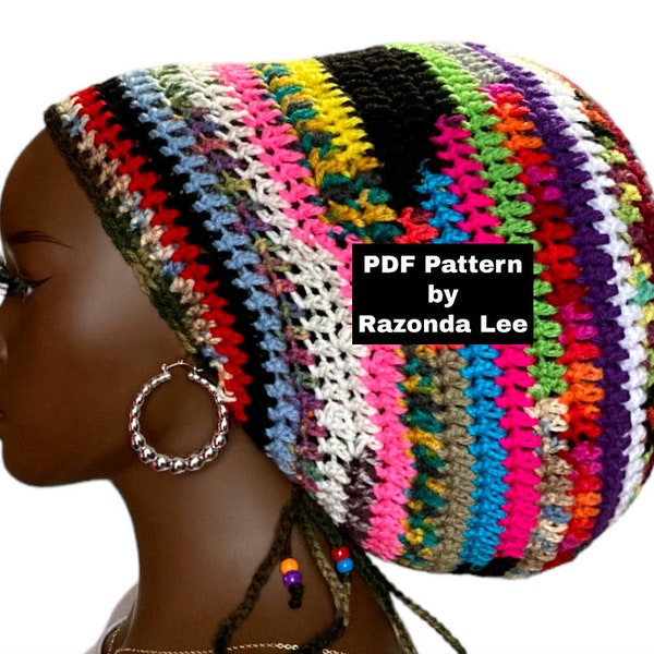 Easy Pdf CROCHET PATTERN ONLY, Digital Download, Crochet Extra Large Dreadlock Mega Tam Hat Pattern, Written Tutorial by Razonda Lee 128