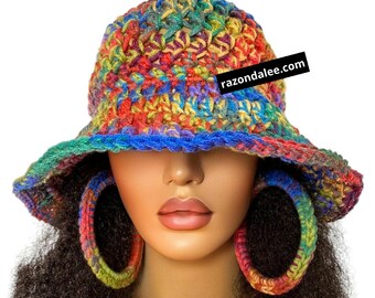 Chunky Crochet Floppy Full Coverage Bucket Hat by Razondalee Razonda Lee Color Explosion