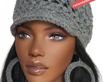 Short Brim Crochet Throw On Cap Hat Gray by Razonda Lee Razondalee