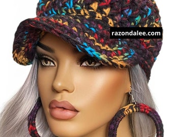 Black Fiesta Chunky Crochet Baseball Cap by Razonda Lee Razondalee CP2