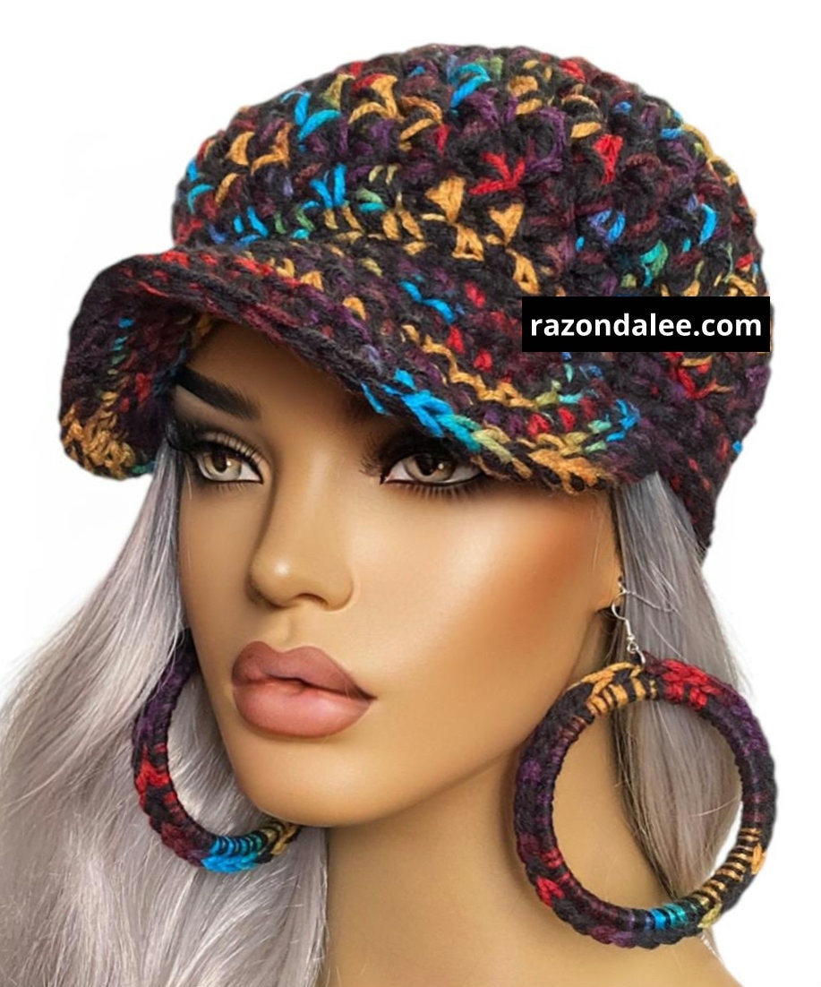 Black Fiesta Chunky Crochet Baseball Cap by Razonda Lee Razondalee CP2