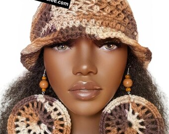 Crochet Fitted Flared Beanie Brown Cream Multi Beanie by Razonda Lee Razondalee