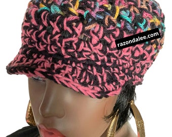 Short Brim  Stretchy Crochet Throw On Cap Hat Multi by Razonda Lee Razondalee