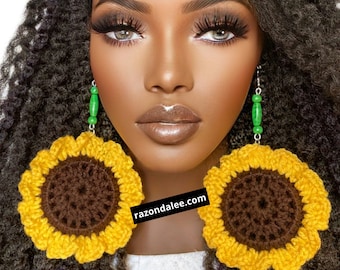 Sunflower Jumbo Large Lightweight Crochet Earrings by Razonda Lee RazondaLee